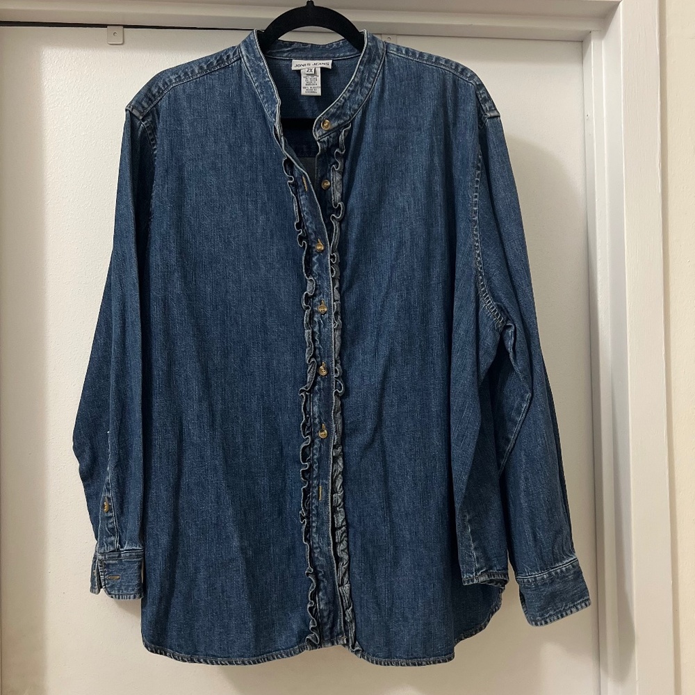 Jones Jeans Denim Shirt with Ruffles
